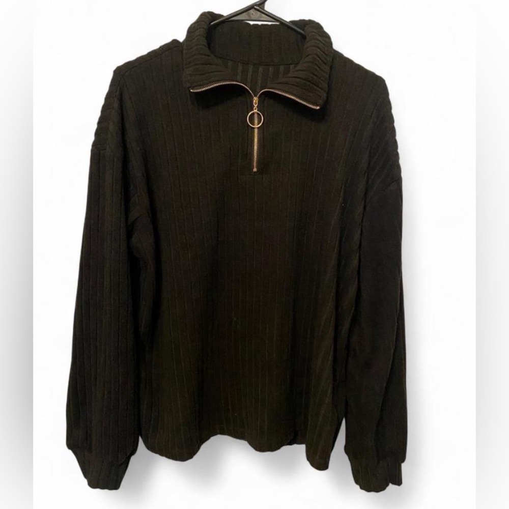 Black Quarter Zip Ribbed Sweater